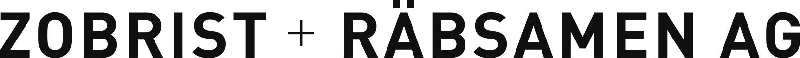 Schwarz-weisses Firmenlogo von Zobrist und Räbsamen AG in Zürich, Partnerunternehmen Ingenieurbau der Innovaplus integrale Planung GmbH.