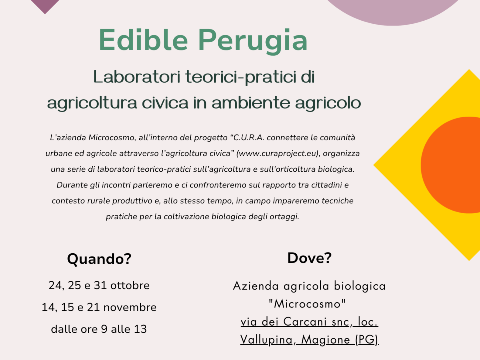 Primo laboratorio “Edible Perugia” - Laboratori teorico-pratici di agricoltura civica in ambiente agricolo