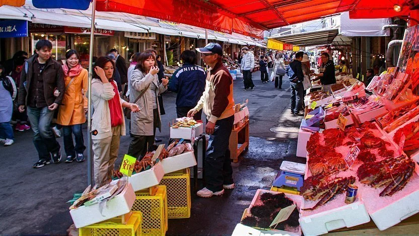 Hakodate morning market. Here you can fish for squid and have it prepared and brought to you immediately, as well as eat seafood caught that morning.