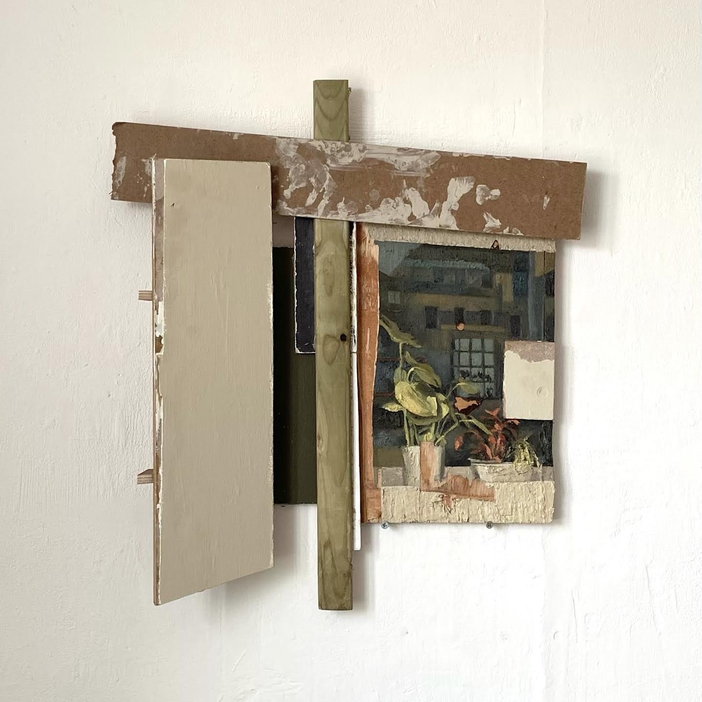 Vanishing Spring, oil paint on found constructed wood, May 2025