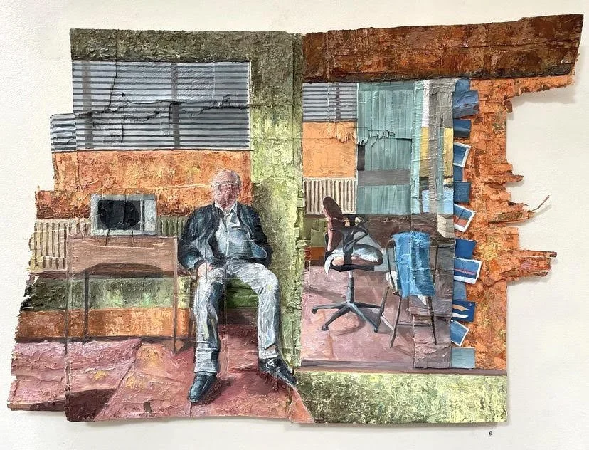 Interior I, oil paint, beeswax paste and wax on constructed found wood, December 2022
