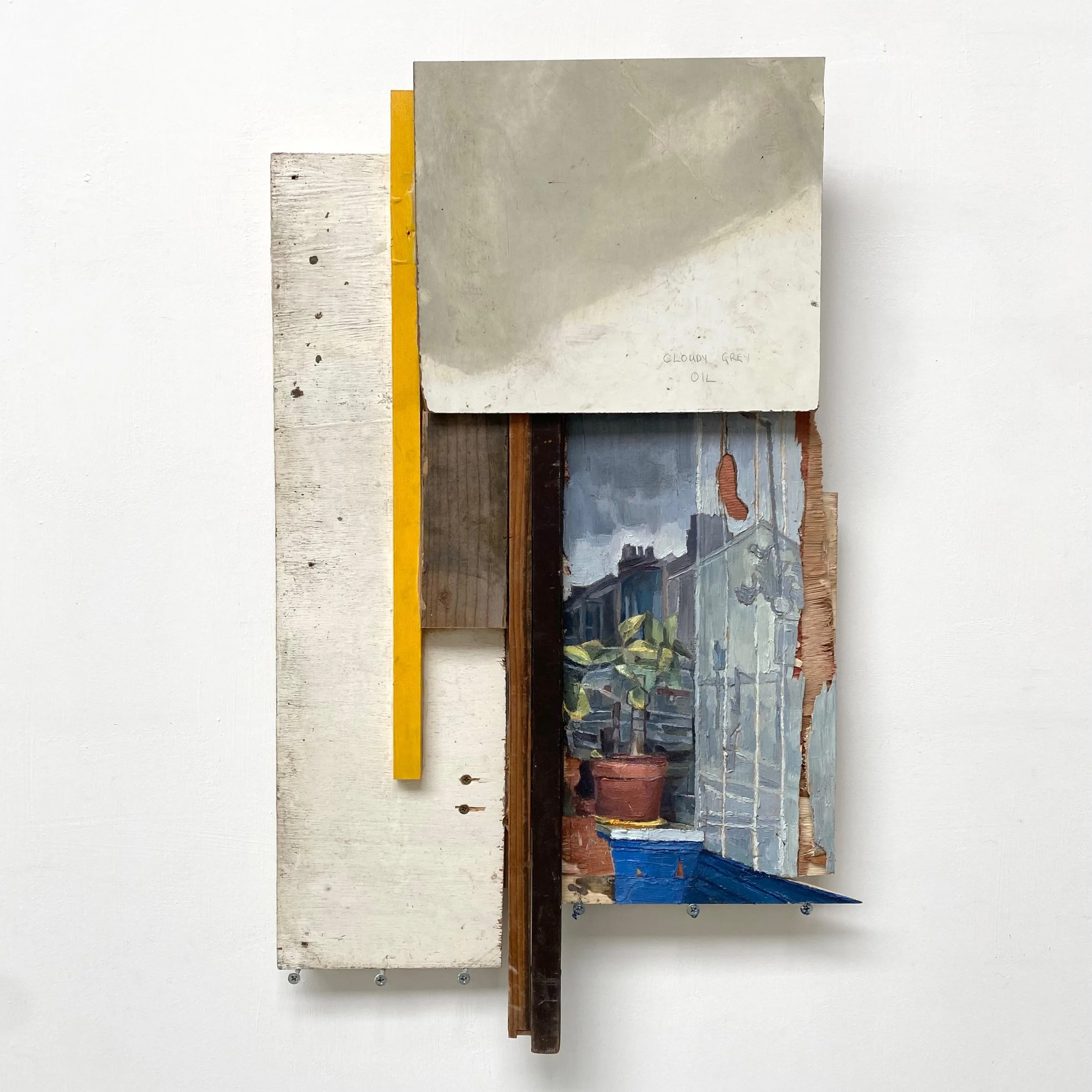 Cloudy Grey Oil, oil paint on found constructed wood, 32 x 67 x 5 cm, May 2024