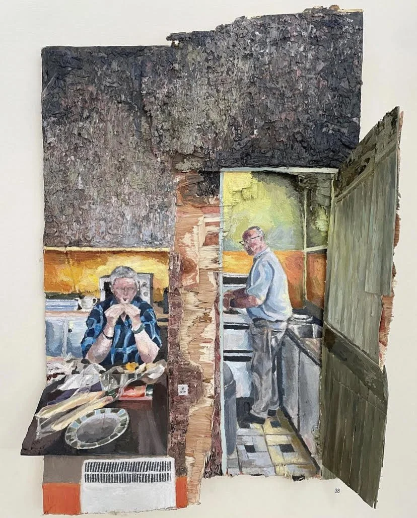Interior II, oil paint, beeswax paste and wax on constructed found wood, January 2022
