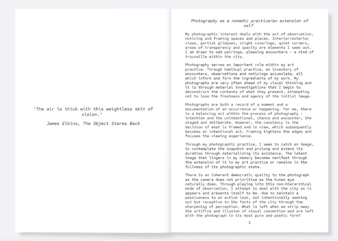 Writing on 'Photography as a nomadic practice/an extension of self', page 1 of 'Encounters'