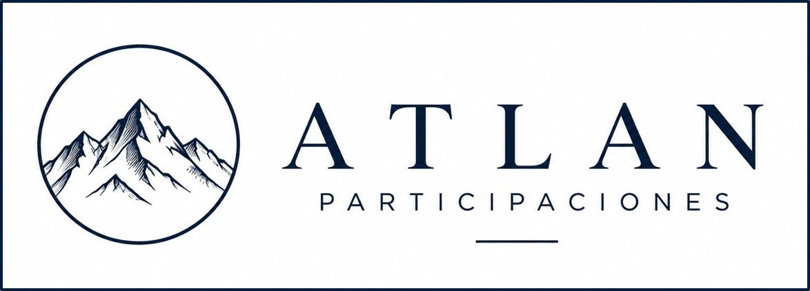 Logotipo de ATLAN Participaciones con un dibujo de montañas en un círculo y el nombre "ATLAN Participaciones" al lado.