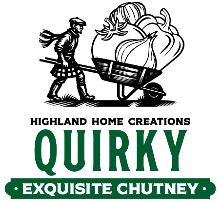 The Quirky Farm Shop logo highlighting homemade chutney with homegrown vegetables.