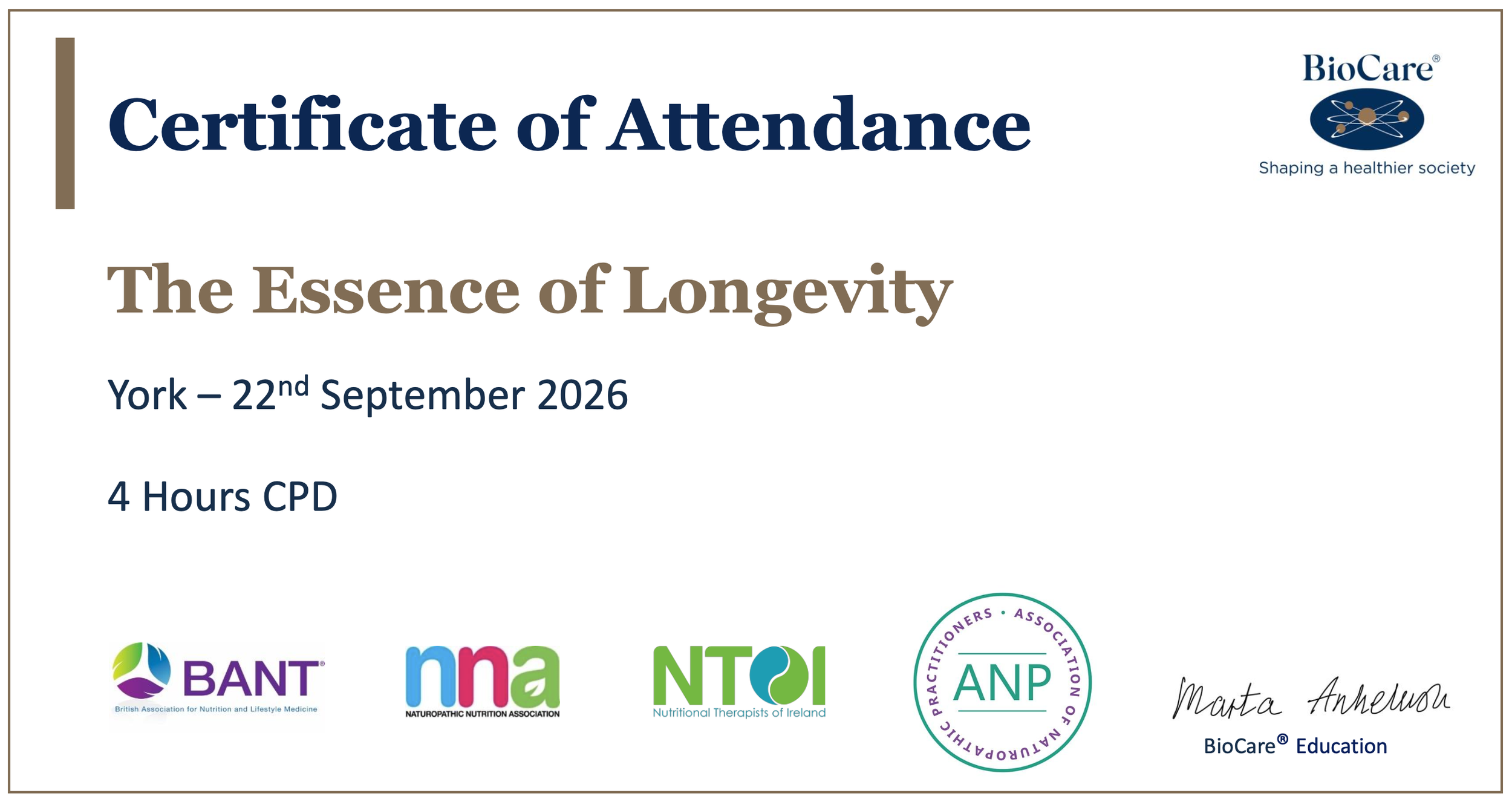 Essence of Longevity CPD Certificate
