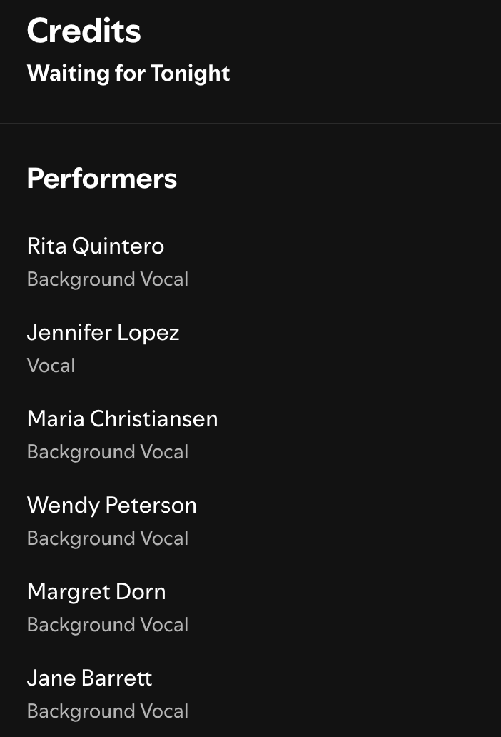 Rita Quintero performance credit on Jennifer Lopez's Waiting for Tonight