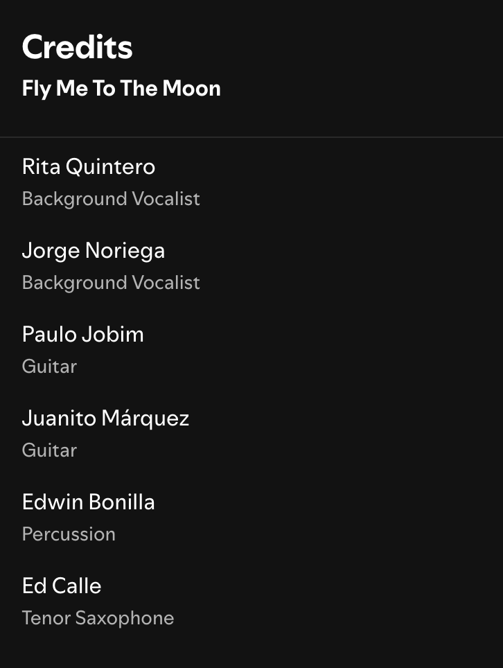 Rita Quintero performance credit on Fly Me to the Moon