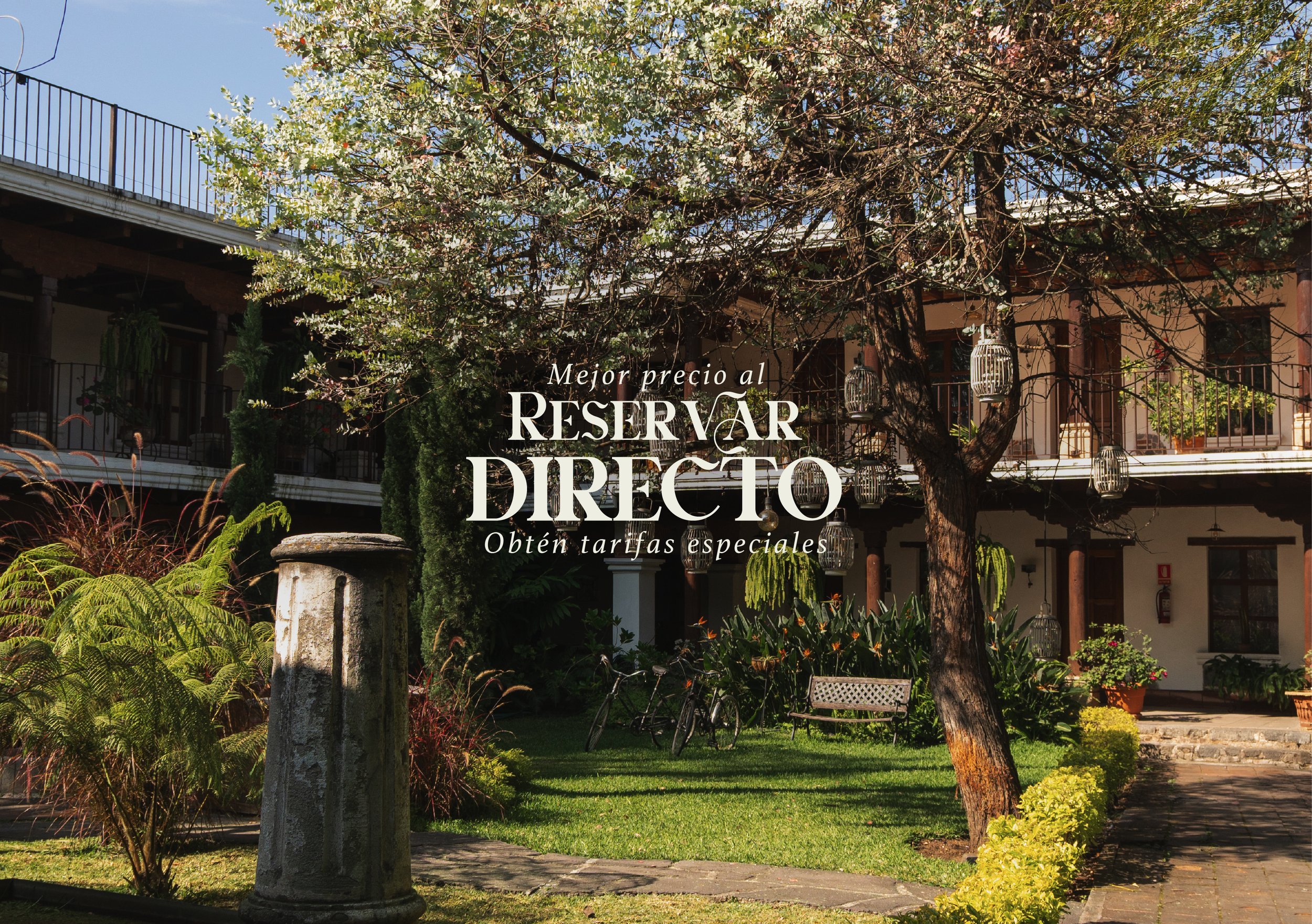 Jardín de Cacique Real Hotel en Antigua Guatemala, con promoción de tarifas especiales al reservar directamente.