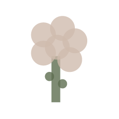 Simple illustration of a flower with beige petals and a green stem against a black background.