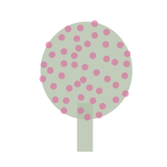 Simplified illustration of a tree with a patterned circular canopy and a straight trunk.