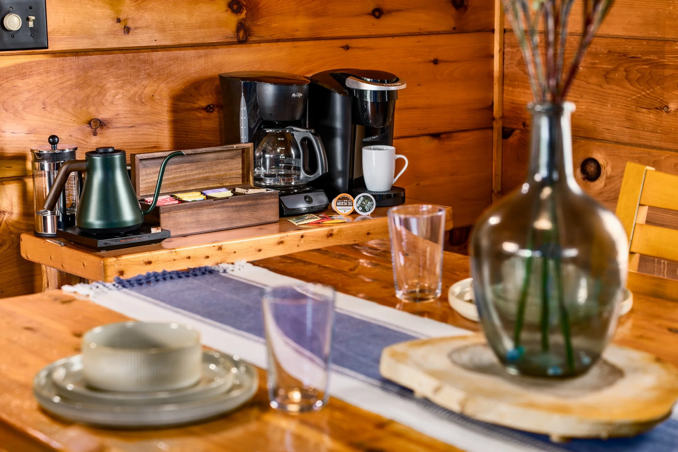 Blue Sage Hideaway coffee and tea station with K-cups 