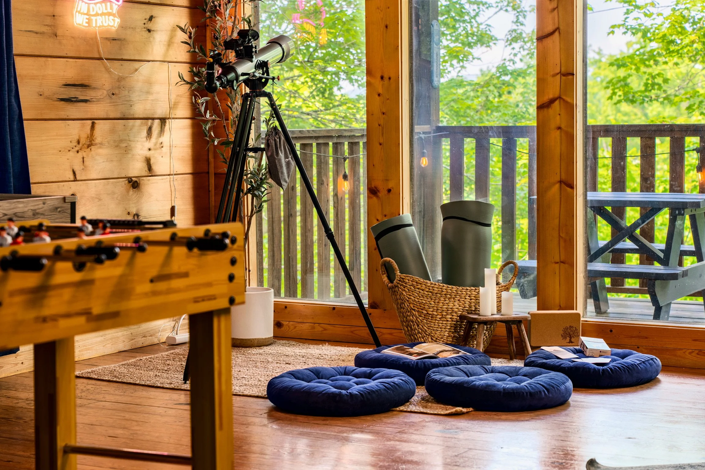 Blue Sage Hideaway floor cushions and telescope, wide angle