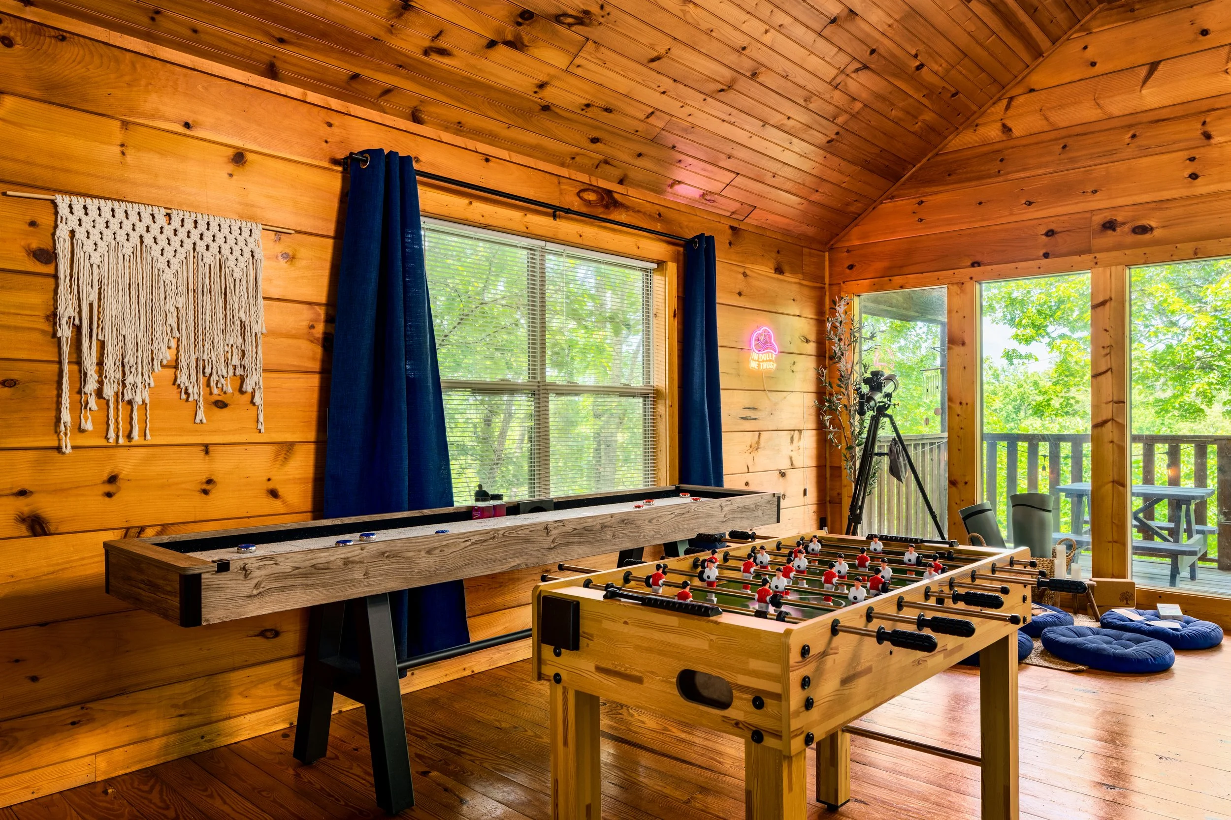 Foosball and game room inside Blue Sage Hideaway cabin