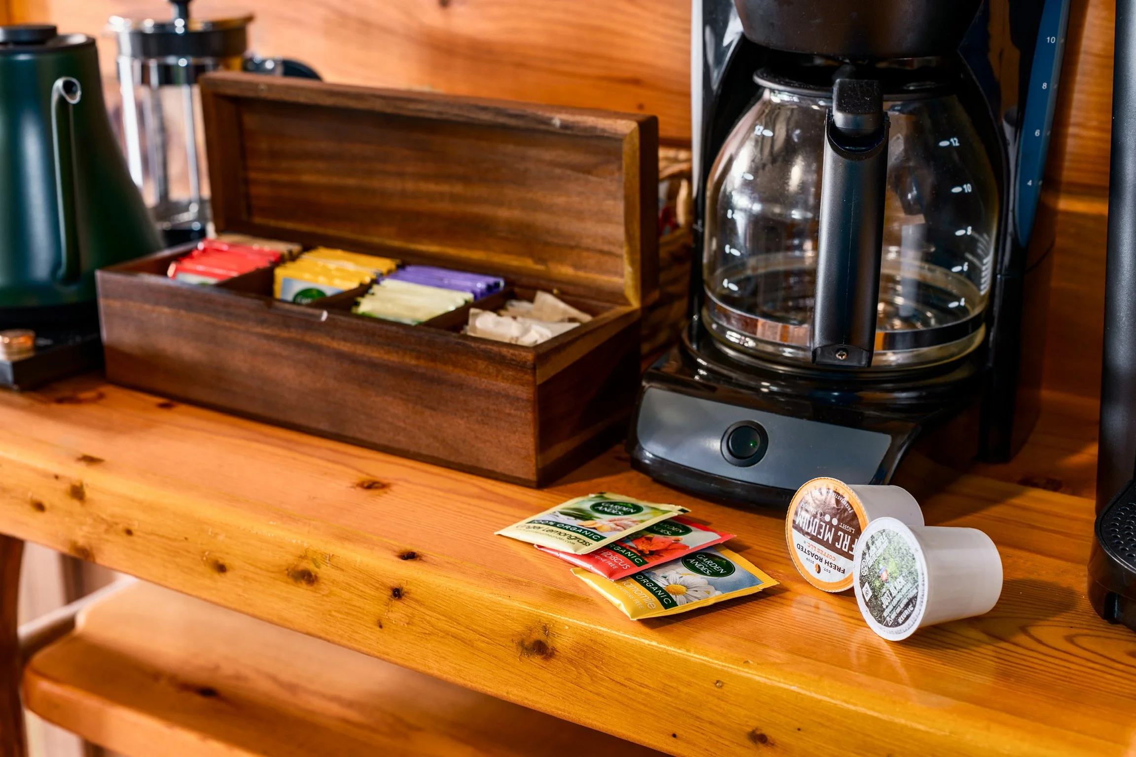 Blue Sage Hideaway tea box open on counter 