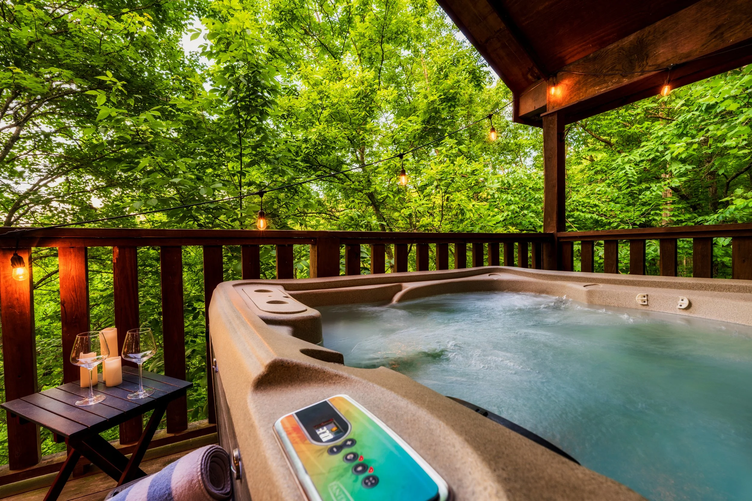 Private hot tub with mountain views at Blue Sage Hideaway