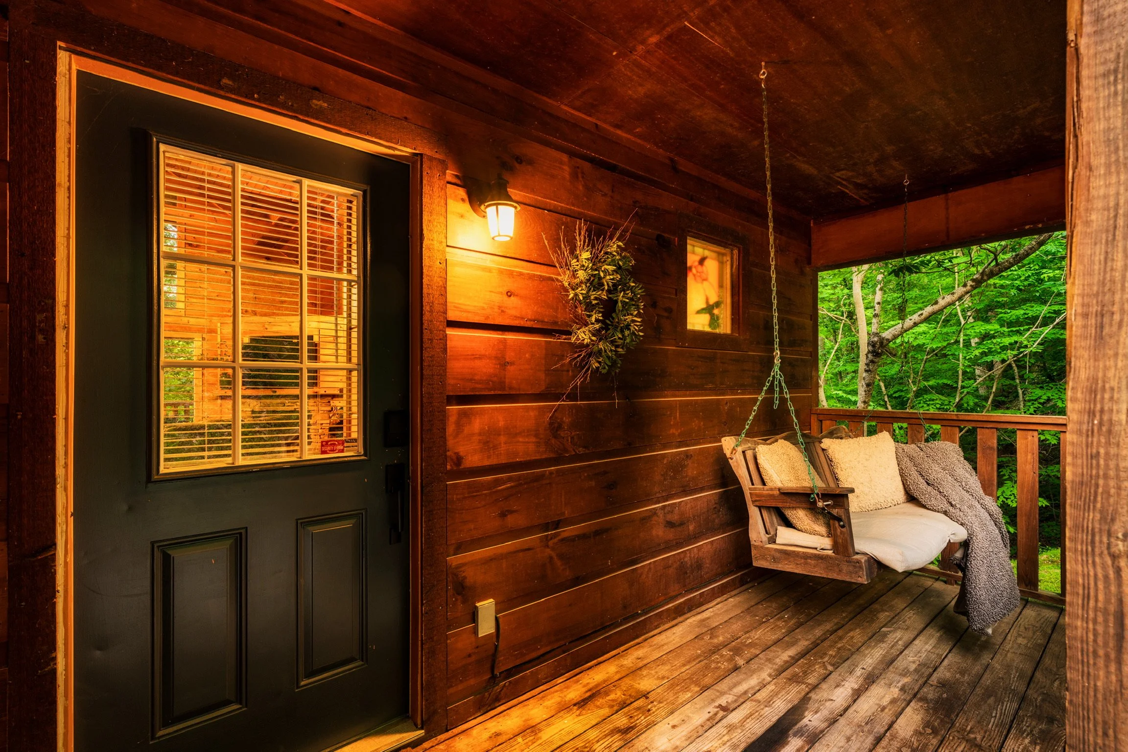 Blue Sage Hideaway front porch bench swing
