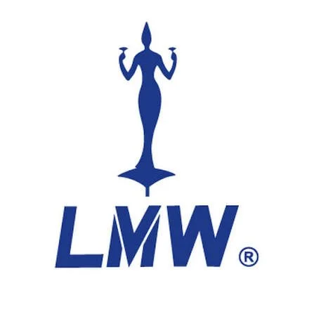 Blue logo featuring a stylized female figure and the initials 'LMW' beneath it.