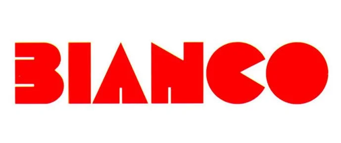 Red text spelling 'BIANCO' with a stylized font on a white background.