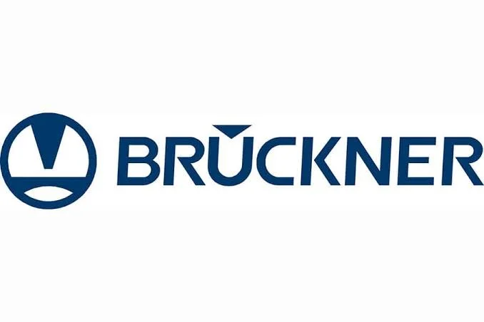 BRÜCKNER logo with blue text and circular emblem featuring stylized shapes.