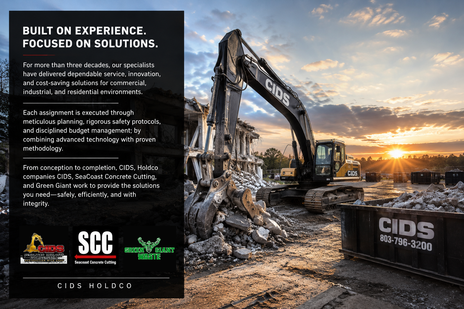 CIDS demolition site representing demolition, environmental and concrete cutting services