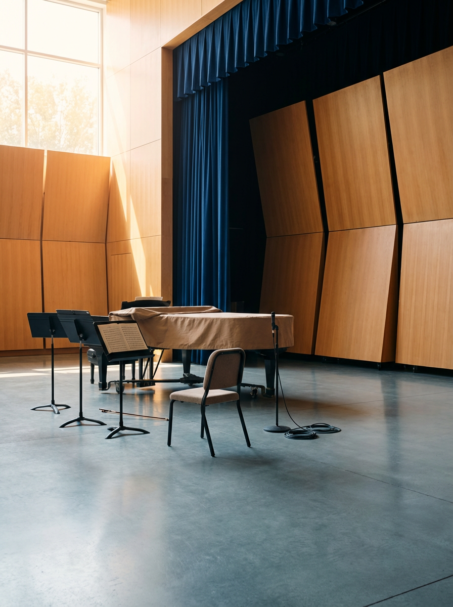Piano and music stands in a studio