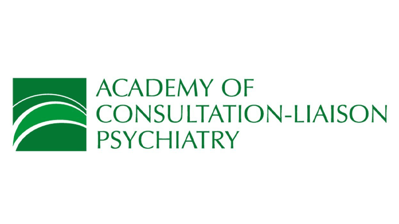 Logo of the Academy of Consultation-Liaison Psychiatry featuring a green square with white curved lines and the organization's name in green text.