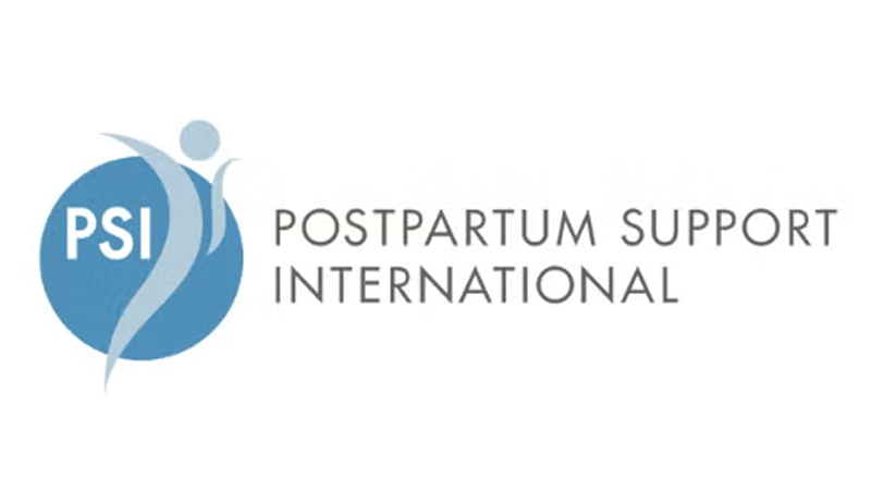 Logo of Postpartum Support International featuring a stylized figure and the text 'PSI Postpartum Support International'.