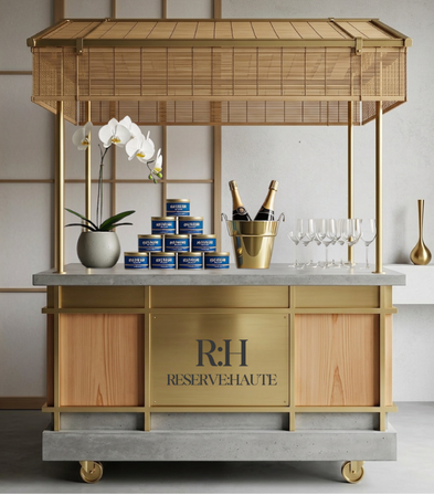 Bespoke Reserve Haute caviar immersion bar activation styled for an outdoor luxury corporate event.