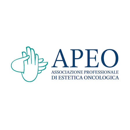 Logo dell'Associazione Professionale di Estetica Oncologica (APEO) con due mani stilizzate e testo.