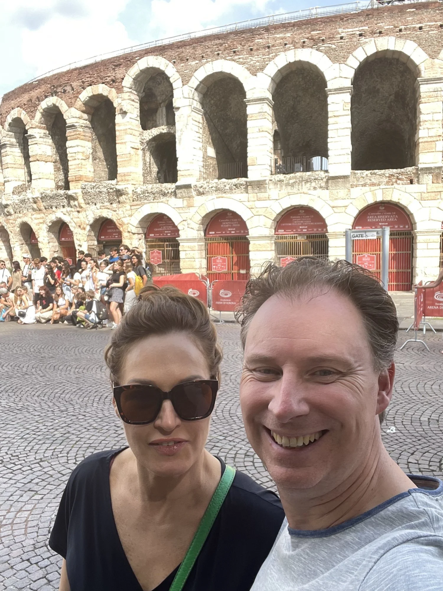 Hans and Karin standing in front of the Arena di Verona before the opera