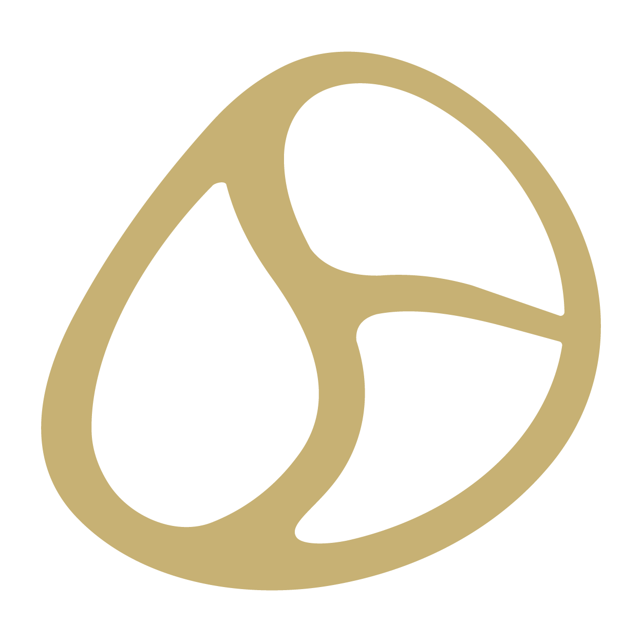 Gold-colored abstract shape resembling a stylized snake or ribbon with a loop and curved lines.