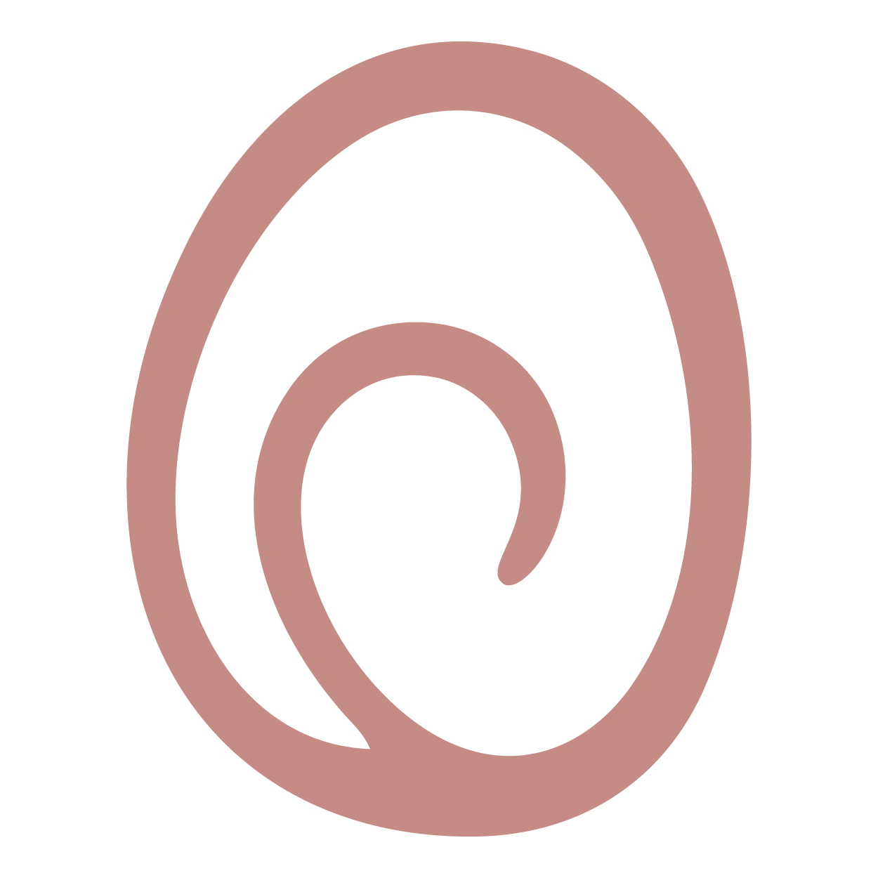 A pink spiral shape on a black background, resembling a stylized snail shell or whirlpool.