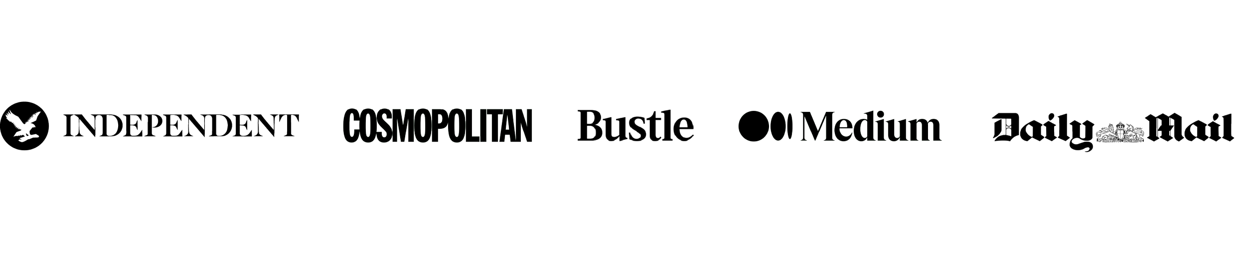 Various magazine and newspaper logos, including The Independent, Cosmopolitan, Bustle, O, The Oprah Magazine, and Zócalo Public Square.