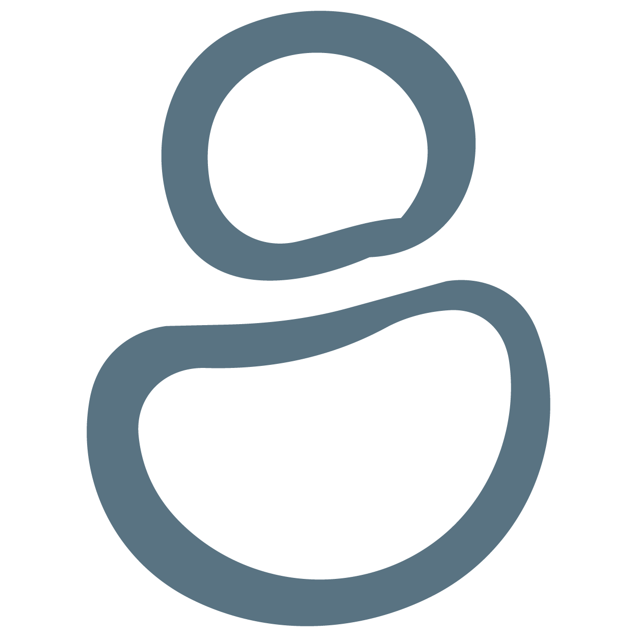 Minimalist line drawing of a person icon with a circular head and a curved body.