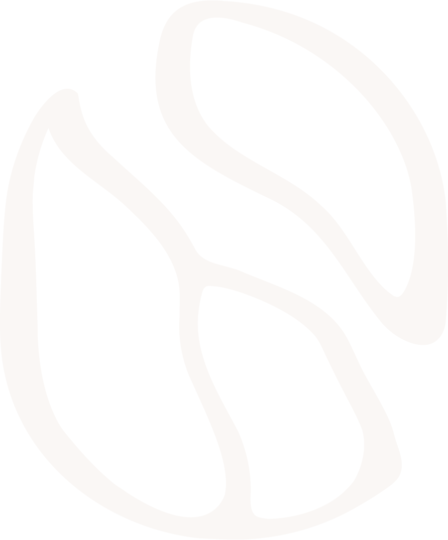 Black and white abstract design resembling three coffee beans
