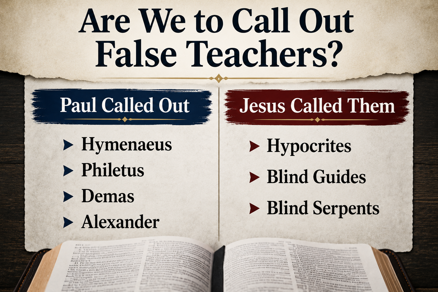 Comparison of biblical figures called out by Paul and Jesus, with lists of names under each heading.
