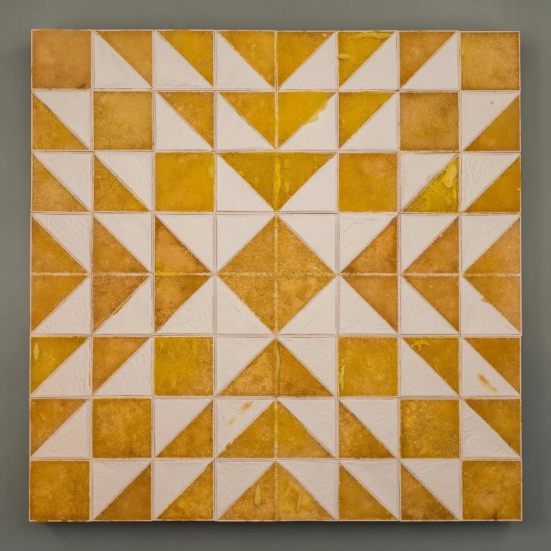  Honeycomb Collaboration: Star Quilt 
Cotton fabric, cotton batting, embroidery floss, natural honeycomb on wood panel (5'x5')