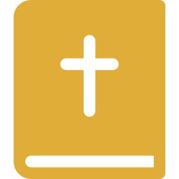 A Bible with a black cross on a gold cover.