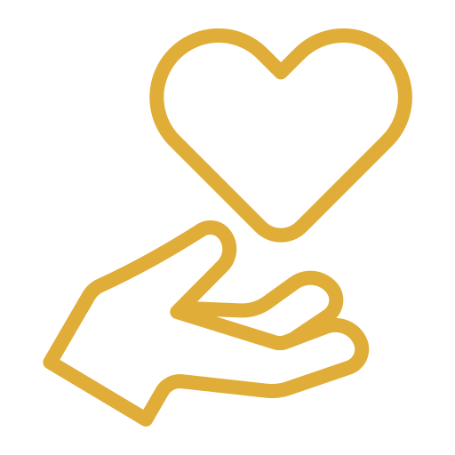 Outline of a hand holding a heart.