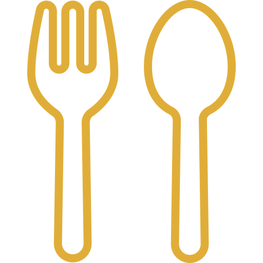 Gold-colored fork and spoon icon.
