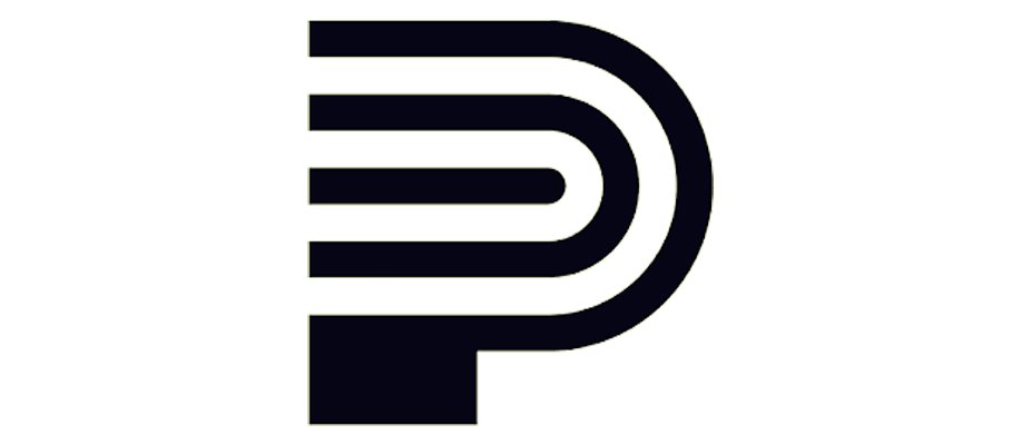 Outline of a stylized, geometric letter 'P' with horizontal lines inside the vertical stem and a curved semi-circle at the top right.