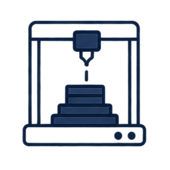 Icon of a 3D printer printing a staircase shape. Representation of 3D printing.