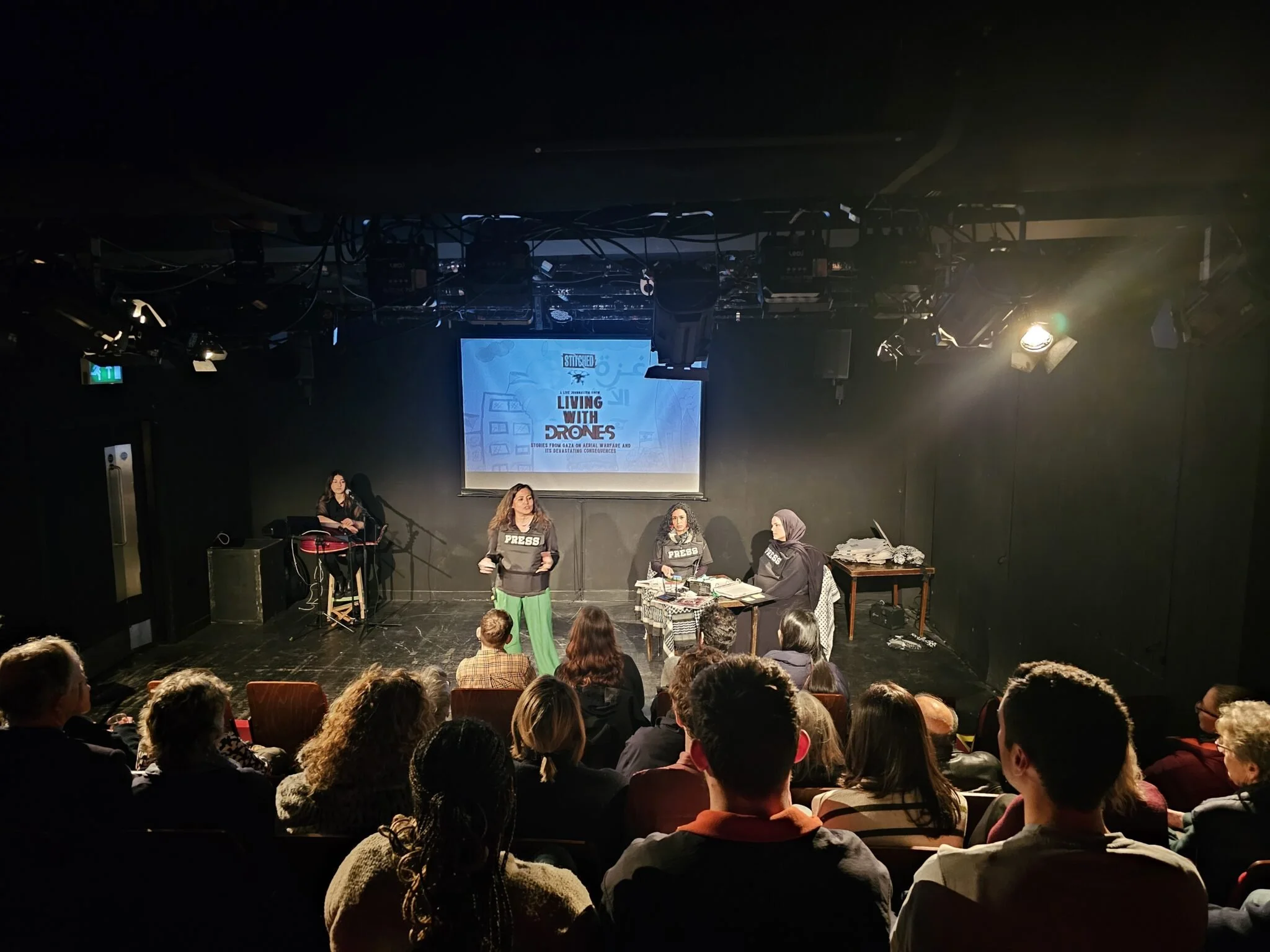 CAMDEN PEOPLE’S THEATRE, London: A scene from Living with Drones performed on Jan. 7 2025
