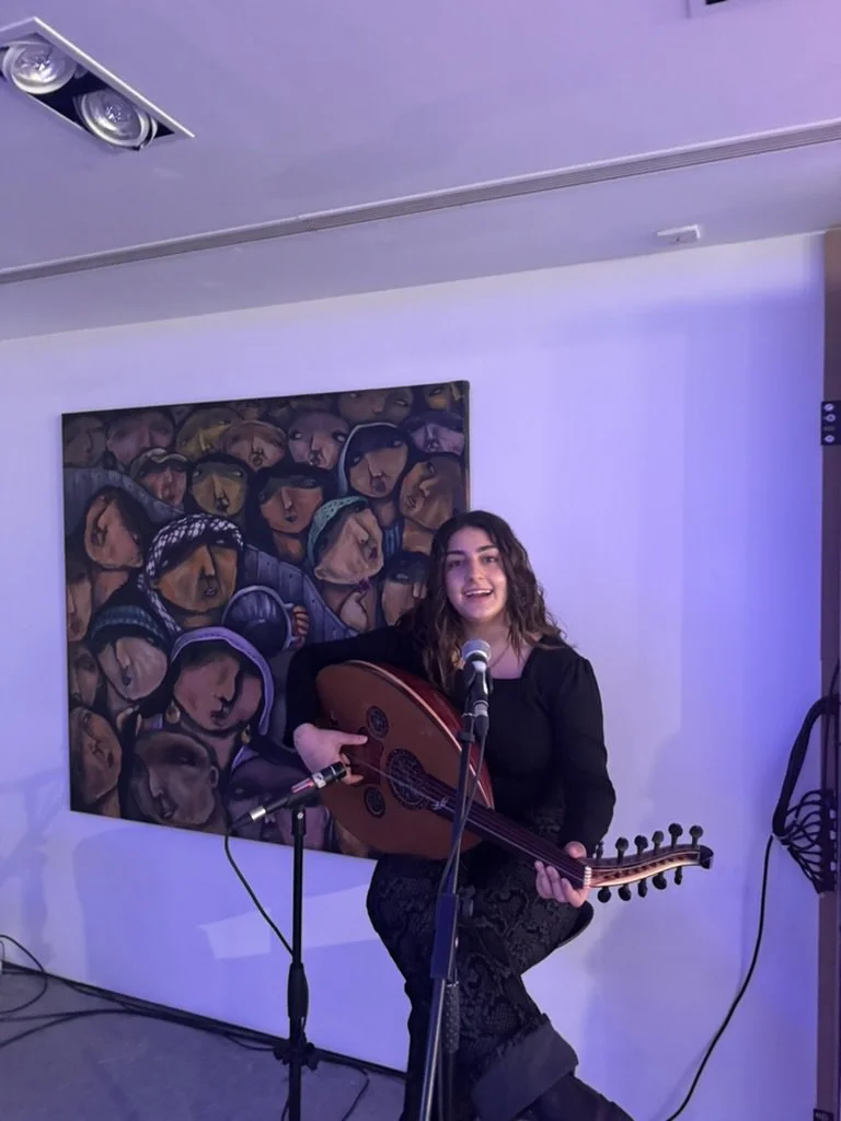 P21 ART GALLERY, London: Musician Maryam Shak’a tuning her oudh before the Jan. 10 performance
