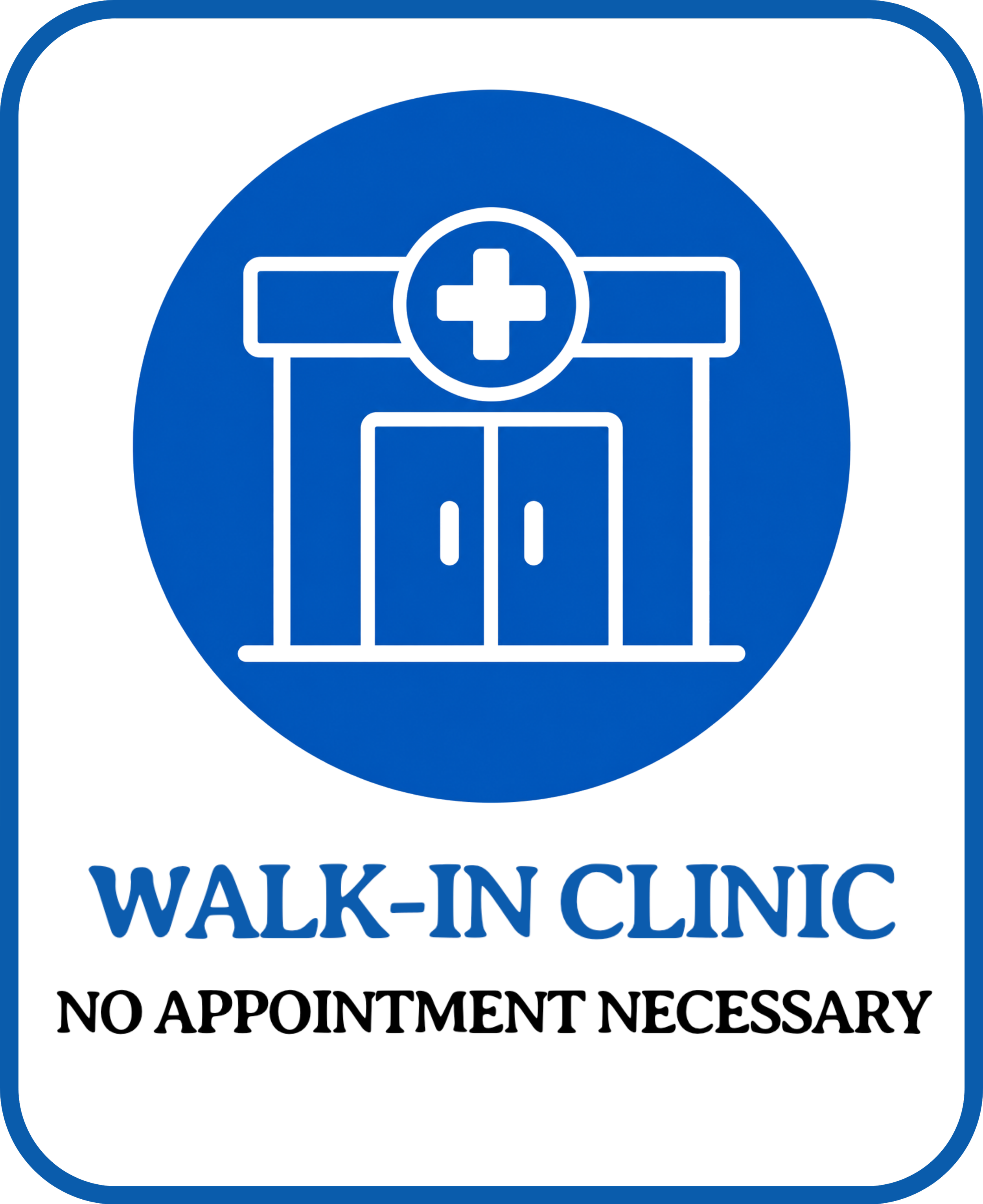 Logo for Walk-In Clinic with a medical cross and a person icon inside the logo.