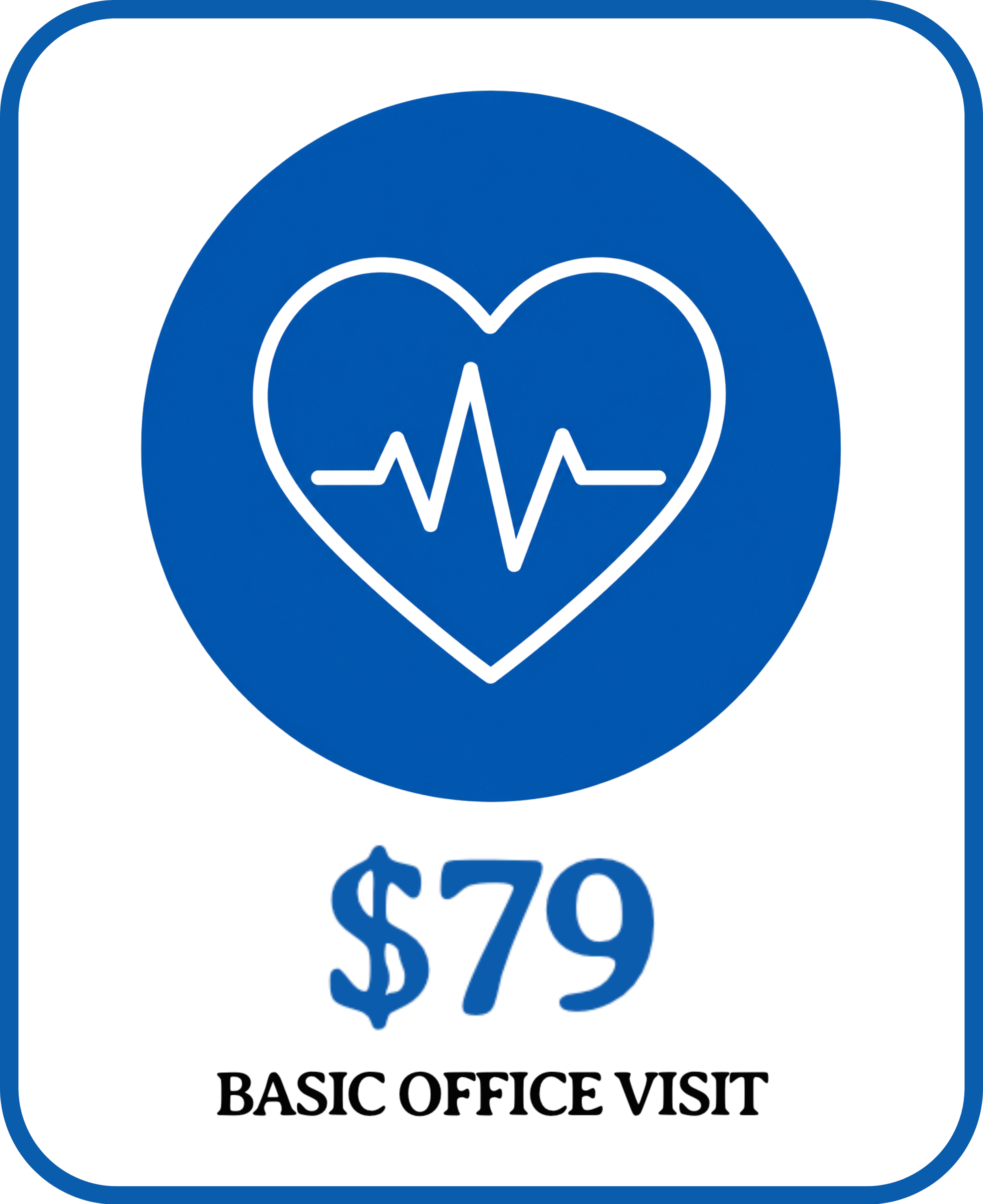 A digital icon with a blue heart containing a heartbeat line, a blue outline, and the words 'BASIC OFFICE VIEW' beneath it.