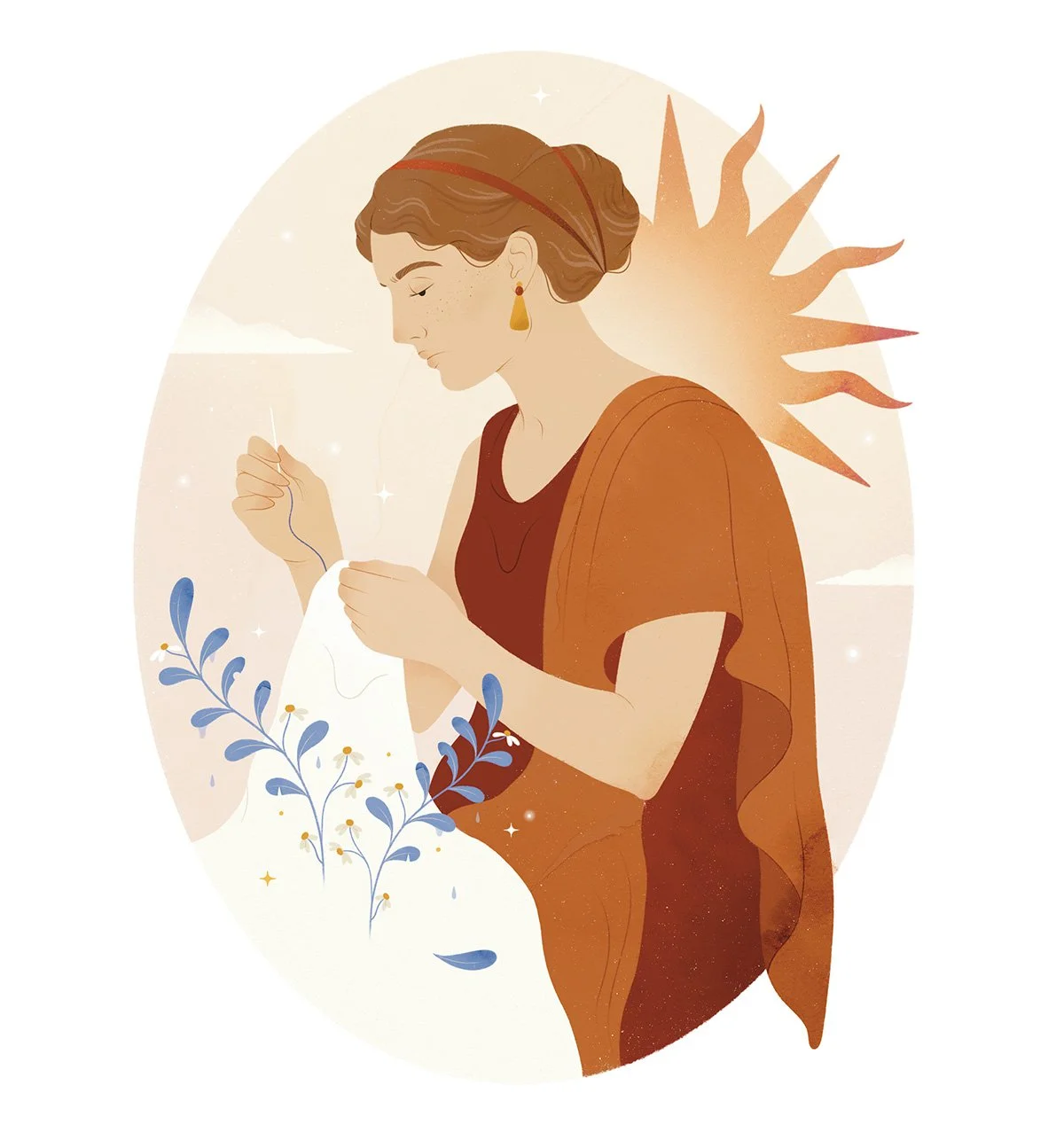 Portrait of Penelope from The Odyssey, press illustration by Anna Payan for Sapiens Magazine