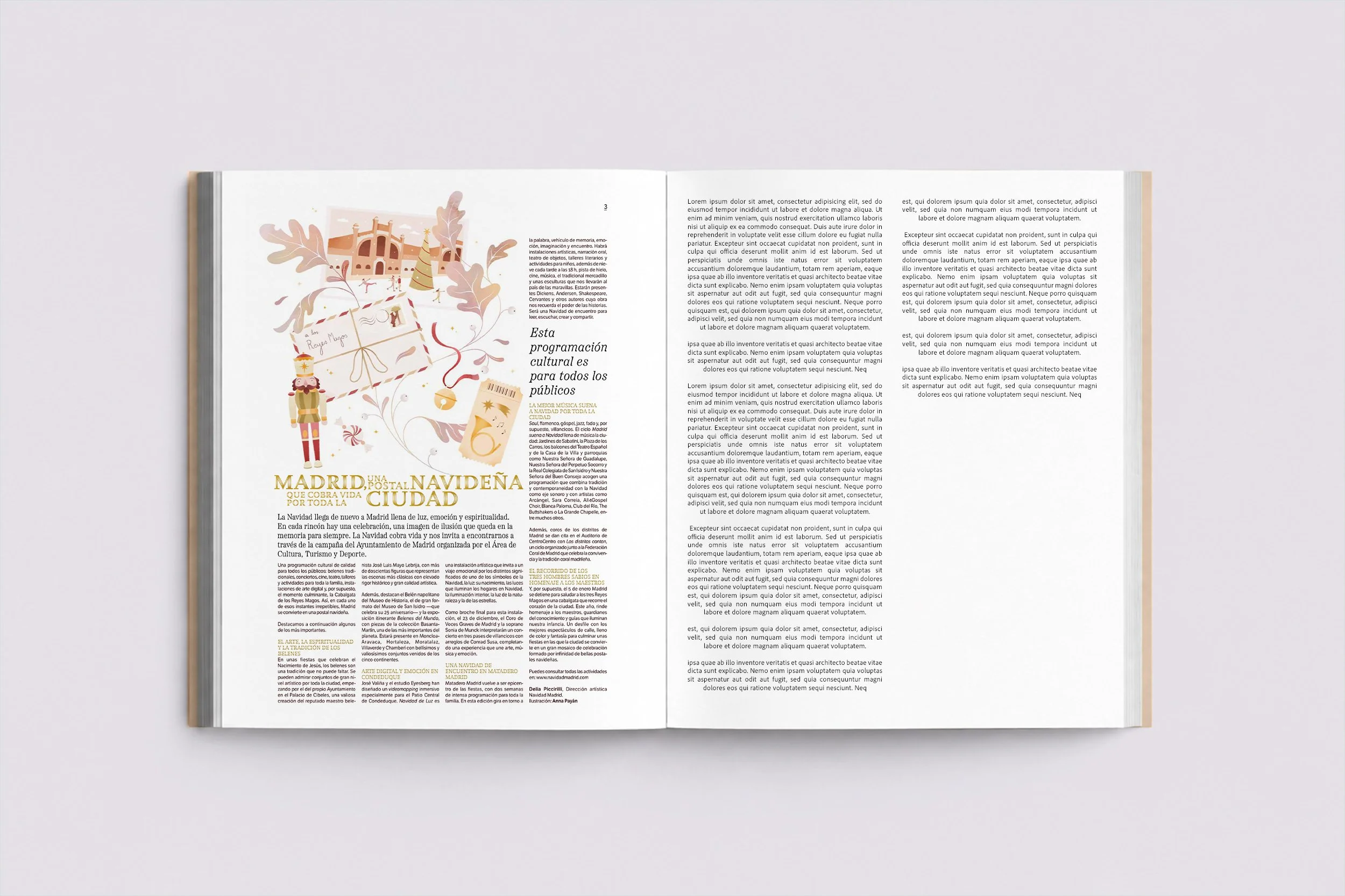 Anna Payan illustration for Eme21 Magazine, about Christmas in Madrid
